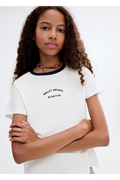 MANGO Kids Kontrast yakalı işlemeli tişört