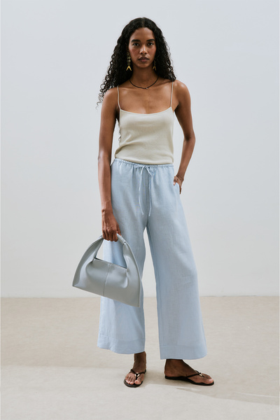 Manuka Linen Tie Trousers Blue