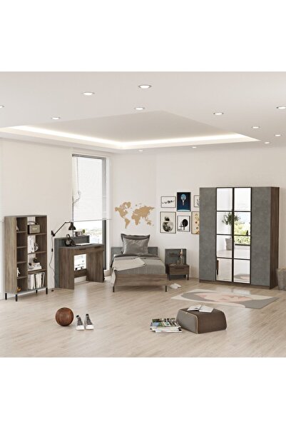 Yurupa Teeny Genç Odası Takımı 5'li Set Beton-kahve TEE16-CG