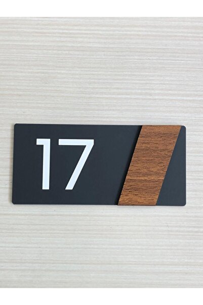 Yönline Kapı Numarası Siyah Mat Pleksi Ceviz Kendinden Yapışkanlı 15x7cm Kişiselleştirilebilir Side Seri