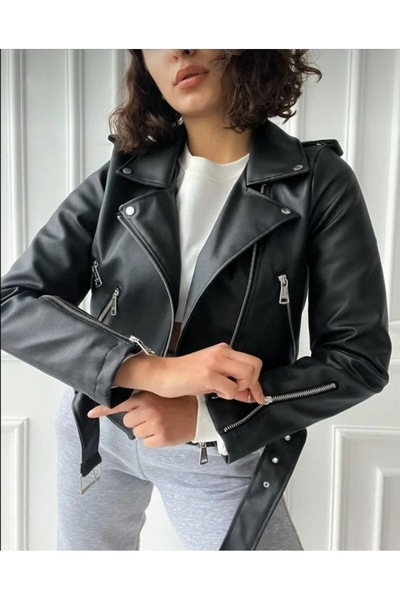 Mila Still Schwarze Kunstlederjacke für Damen