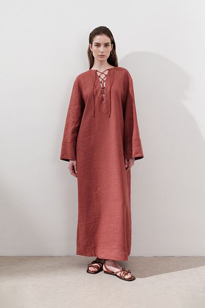 Manuka LEINEN BINDUNG DETAIL KLEID TIN