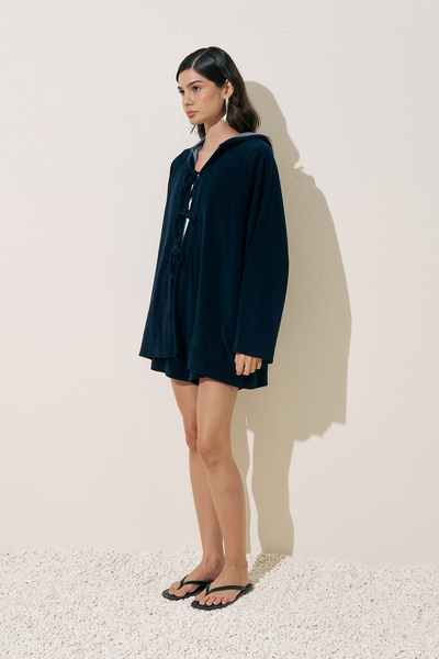 Manuka Towel Fabric Kimono Navy Blue