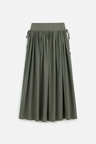 Manuka Tie-Up Detail Wide Skirt Pine Green
