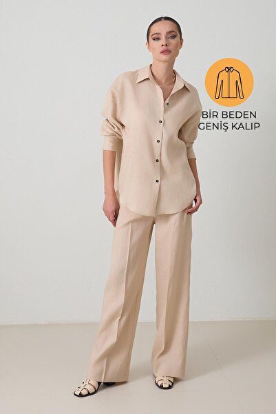 Setre Cămașă bej 100% in, cu mânecă lungă, cu croiala largă