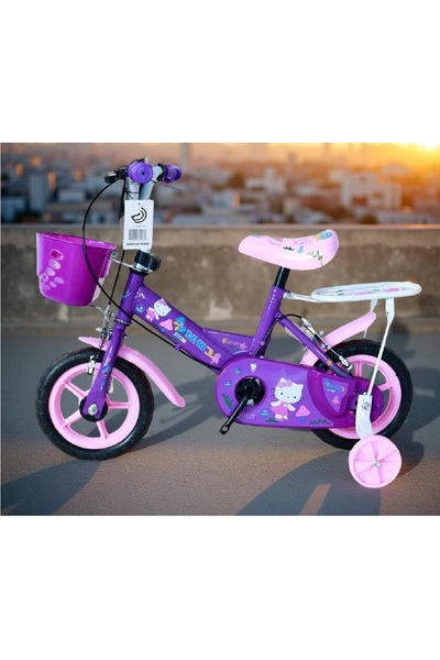 rexa دراجة أطفال بتصميم قطة صغيرة، مقاس ١٠ بوصات، مزودة بعجلات تدريب - تصميم أميرة أرجوانية