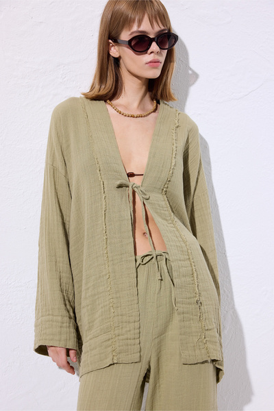 Manuka Muslin Wide Sleeve Kimono Sage