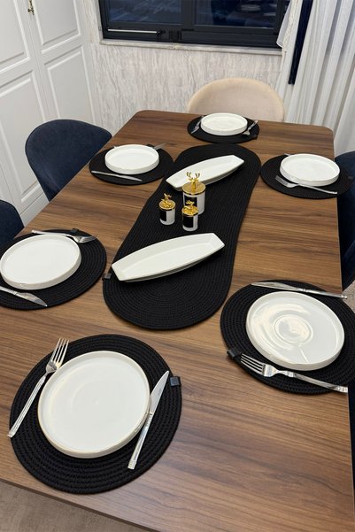 tropikal home Jută, set de servicii americane, 6 supla, 1 runner, set de supla, prezentare modernă de lux