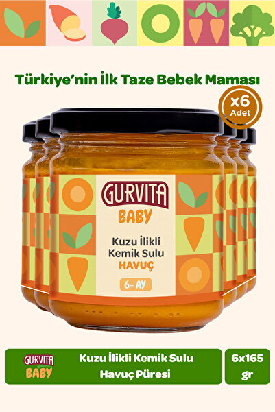 Gurvita Baby Kuzu Ilikli Kemik Sulu Havuçlu Püre Kavanoz Mama 165 gr 6 Adet