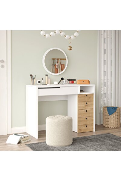 Yurupa Bohem Makyaj Masası 100cm Aynalı Çekmeceli Şifonyer Sepet-beyaz BOH29-SW