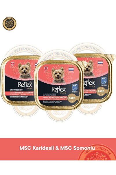Reflex Plus Pate MSC Karidesli ve MSC Somonlu Mini ve Küçük Irklar için Yetişkin Köpek Maması 3X85 g