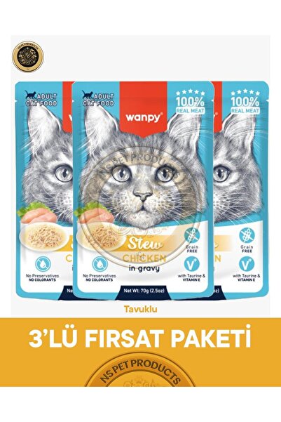 Wanpy Pouch Tavuk Yetişkin Kedi Yaş Maması Seti 3x70 gr