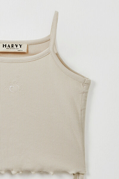 Marvy Ecru Ribbed Strap Blouse - Mini Shorts