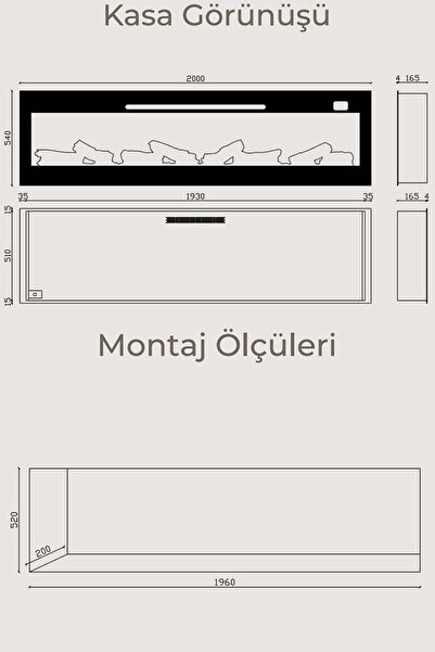 ZAYA Pagla 200 Elektrikli Şömine - Isıtıcılı, Cam Çerçeveli, Sınırsız Renkli