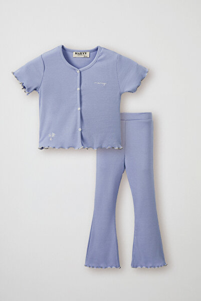 Marvy Blue Ribbed Tshirt - Leggings Set