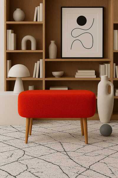 eda hacıoğlu edam bedding group Teddy Oval Puf Bench Ahşap Retro Ayak Dekorat...