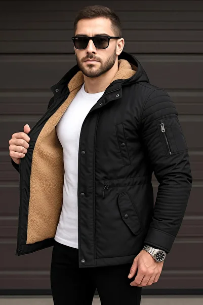 Delpino Waterproof and Windproof Long Hooded Coat with Fur Inside