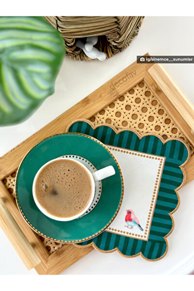 DECO Șervețel de cocktail brodat imprimat digital cu model de pasăre cu margine decorativă