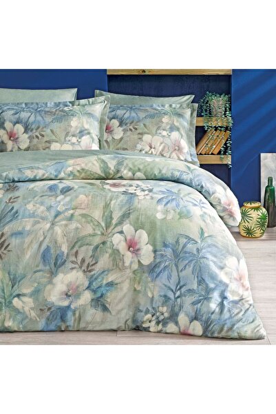 Linens Blue Laima Cotton Satin King Duvet Cover Set