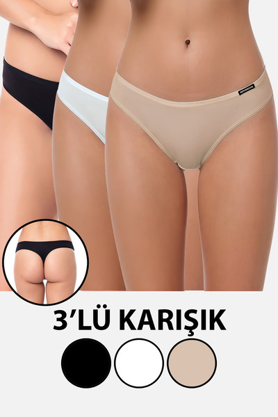 BRAINWEAR Women's 3 Pack Lycra Cotton Thong