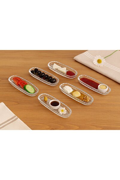YzHome 6 Lı Cam Mini Kayık Tabak Kase Kahvaltılık 14*6cm