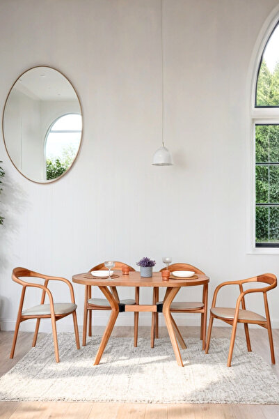 Woodenbend Riva Natural Ahşap Masa Takımı 80x130 – 4 Sandalyeli, Modern & Day...
