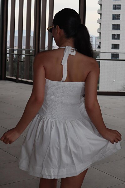 Madmext Λευκό Μίνι Φόρεμα Halter Mg2353