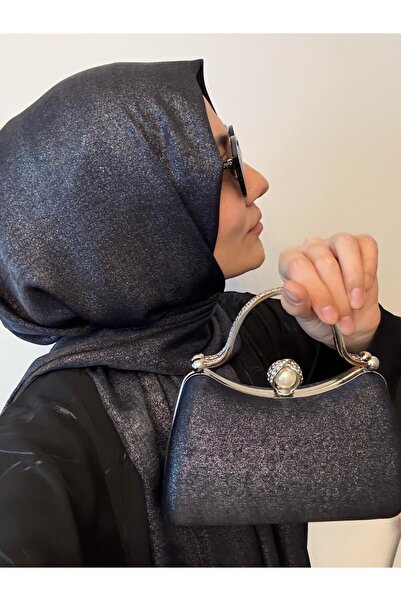 Ceylan Simli Lacivert Abiye Şal & Çanta Takımı