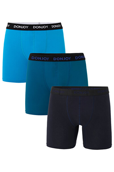 don joy Men's 3-Piece Combed Cotton Long Leg Boxers with Elastic Waist