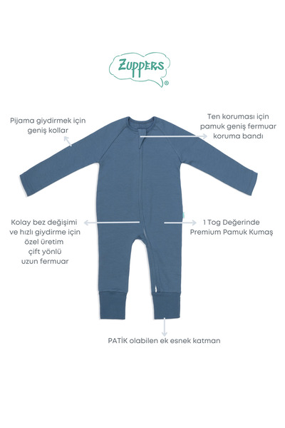 Zuppers 1 Tog Sleeping Bag with Children's Booties - Indigo
