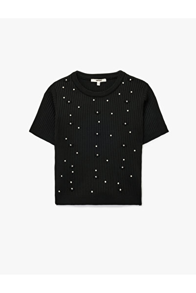 Koton Pulover de tricotaj cu mâneci scurte brodate cu perle