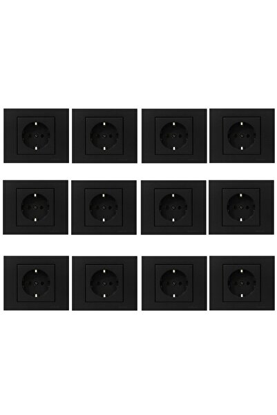 Huzur Elektrik Ovivo Grano Black Grounded Socket 12 Pack (Frame Included)