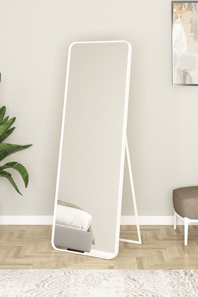 asaella mobilya Real Oval Kesimli Metal Ayaklı Boy Aynası Beyaz 60 x 170