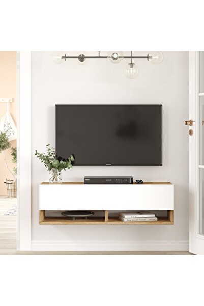 Yurupa Aven Tv Ünitesi Tv Sehpası Raflı Kapaklı 100cm Çam-Beyaz AVE13-AW