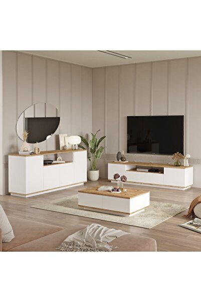 Yurupa Aven Tv Ünitesi Orta Sehpa Konsol 3'Lü Set Çam-beyaz AVE18-AW