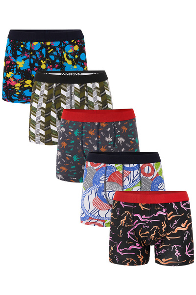 don joy Ανδρικά βαμβακερά χτενισμένα βαμβακερά μπόξερ με ψηφιακό εμπριμέ σχέδιο 5 τεμαχίων