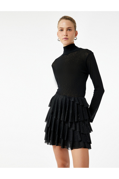 Koton Volanlı Katlı Simli Mini Abiye Etek