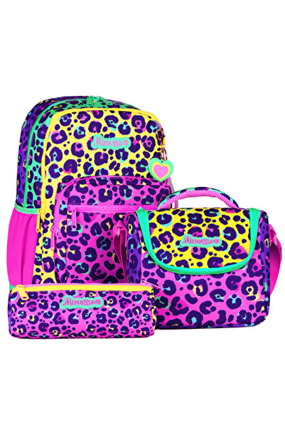 Minosso Renkli Leopar Desenli Kız Çocuk 3'lü Okul Çanta Seti Set1002