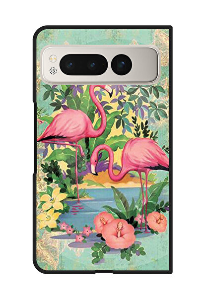 Theodor جراب واقٍ مضاد للخدش والصدمات لهاتف Google Pixel Fold بتصميم طيور النحام الوردي