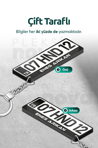 Pleksinova Kişiye Özel Pleksi Beyaz Plaka Plakalı Anahtarlık Araba Hediyesi Araba Süsü - Çift Taraflı