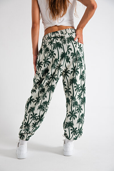 SUPERBLUE Women's Palm Patterned Pleated Baggy Trousers