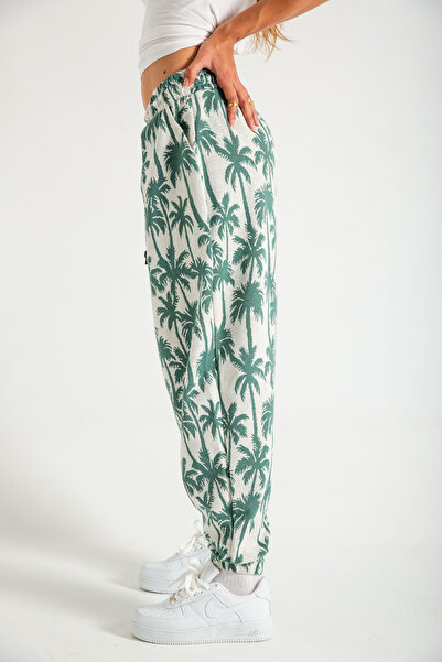 SUPERBLUE Women's Palm Patterned Pleated Baggy Trousers