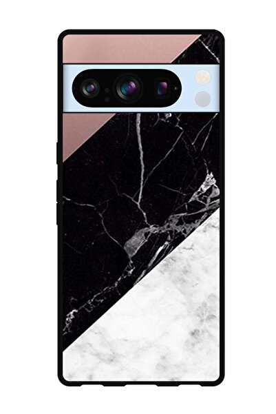 Theodor جراب حماية لهاتف Google Pixel 8 Pro، لون رمادي وسطح رخامي أسود، سادة