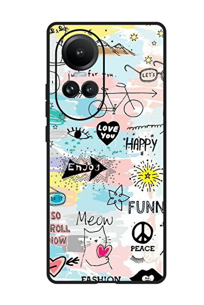 Theodor جراب واقٍ مضاد للخدش والصدمات لهاتف Oppo Reno 10/10 Pro Doodle Art