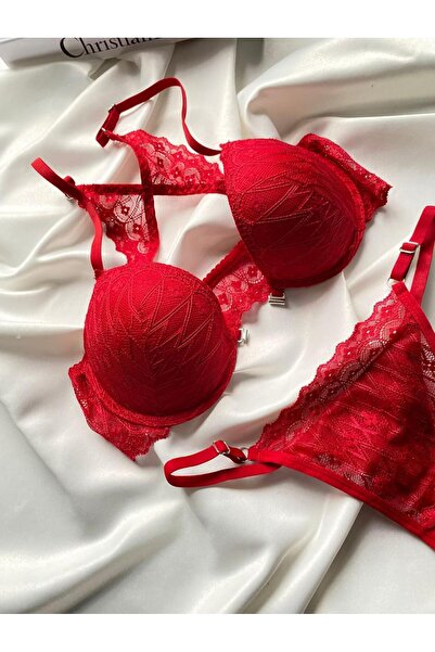 Lingerie Κόκκινο σετ σουτιέν με ανοιχτό μπροστινό μέρος και πλάτη με πεταλούδα, που περιλαμβάνει τανγκά, γυναικεία εσώρουχα