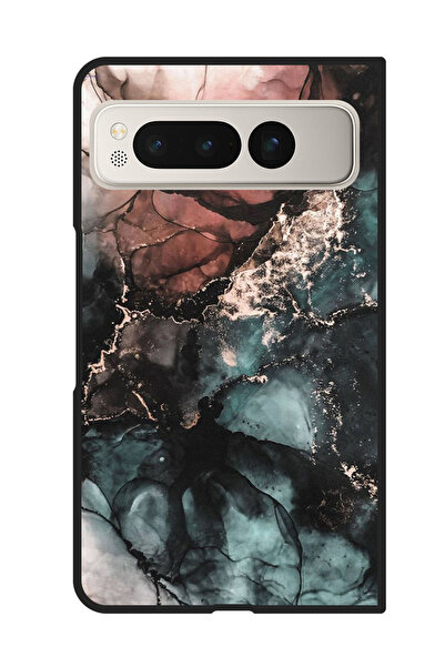 Theodor جراب واقٍ مضاد للخدش والصدمات لهاتف Google Pixel Fold بلون رخامي ملون