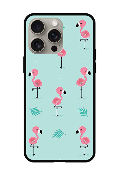Theodor جراب واقٍ مضاد للخدش والصدمات لهاتف iPhone 15 Pro بنمط طائر الفلامنغو