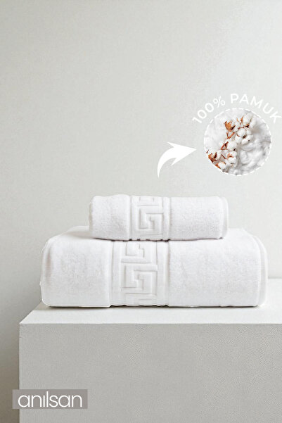 Anılsan 2 Piece Greek Towel Set - 100% Cotton 1 Hand Towel (50X90) 1 Bath Towel (70X140)