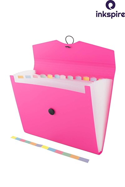 inkspire Bellows File Pink Color 13 Compartments 1 Piece Accordion File Pocket Plastic Document Document File
