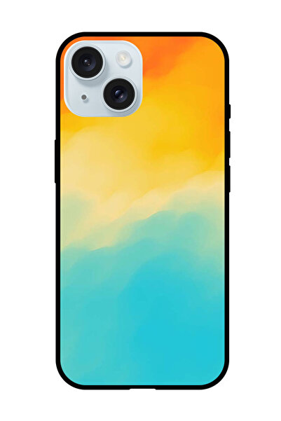 Theodor جراب حماية لهاتف iPhone 15 Plus بدرجات اللون البرتقالي والأصفر والأزرق